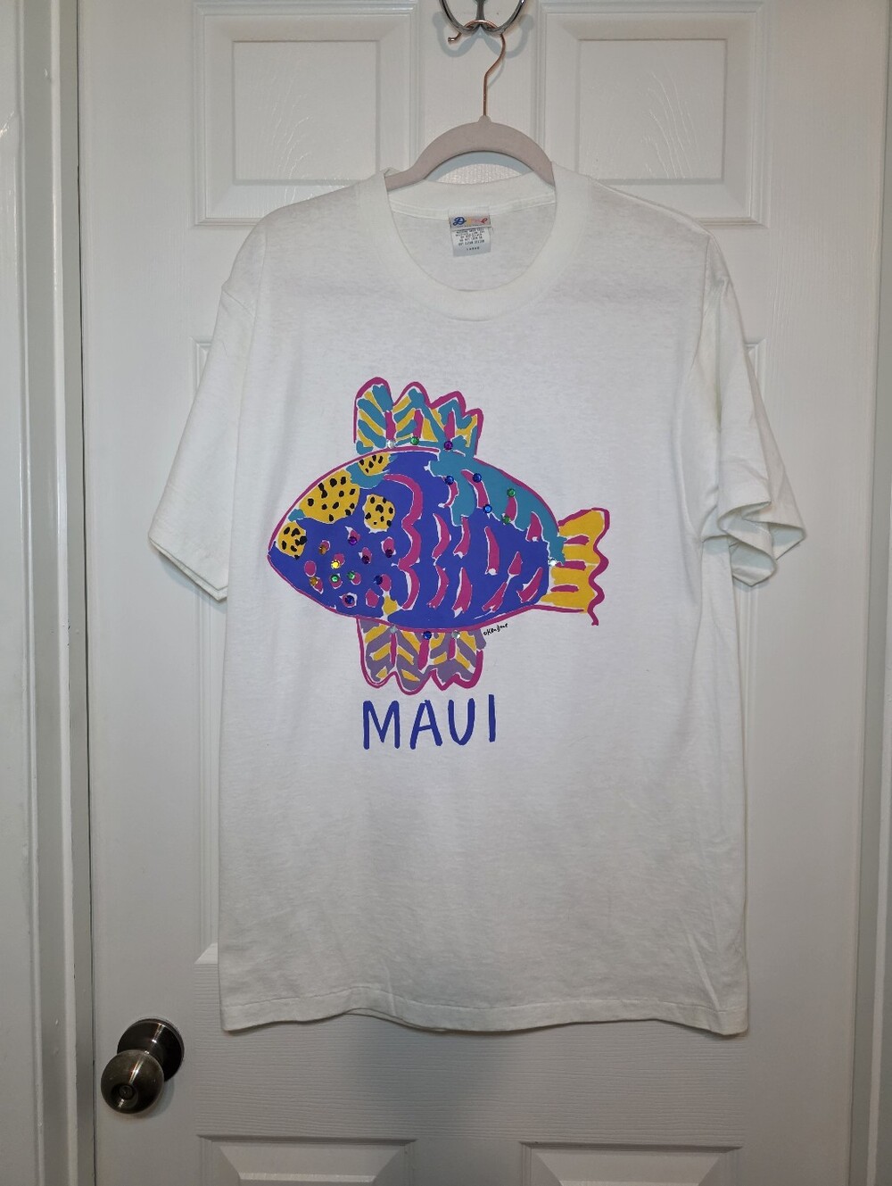 Vintage Ken Done Royal Hawaiian Beach T Shirt Men's L White Cotton USA Jewel
